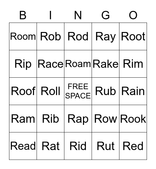 Initial /R/ Bingo! Bingo Card