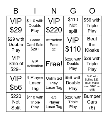 Arcade Sales Bingo Card
