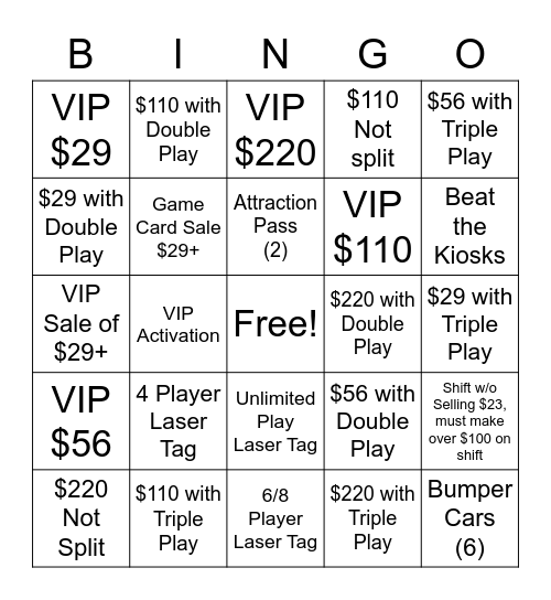 Arcade Sales Bingo Card