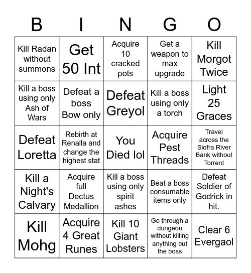 Elden Ring Bingo Card