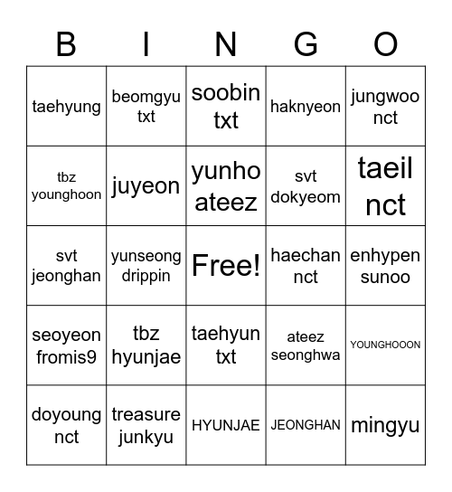 van's bias Bingo Card