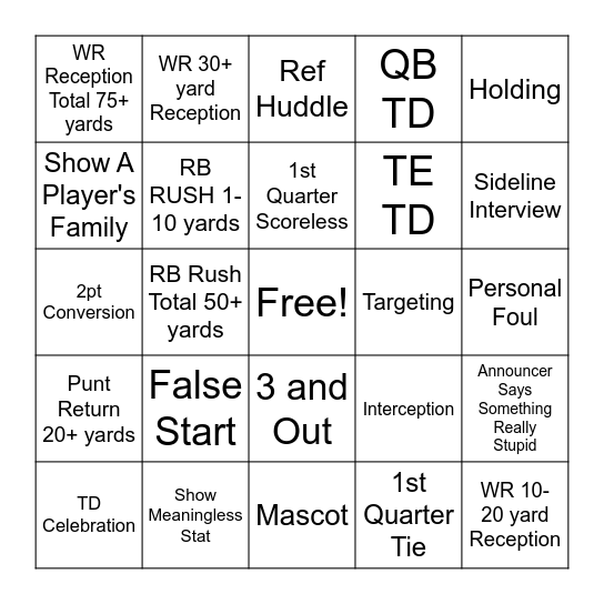 Cowboys vs Giants Bingo Card
