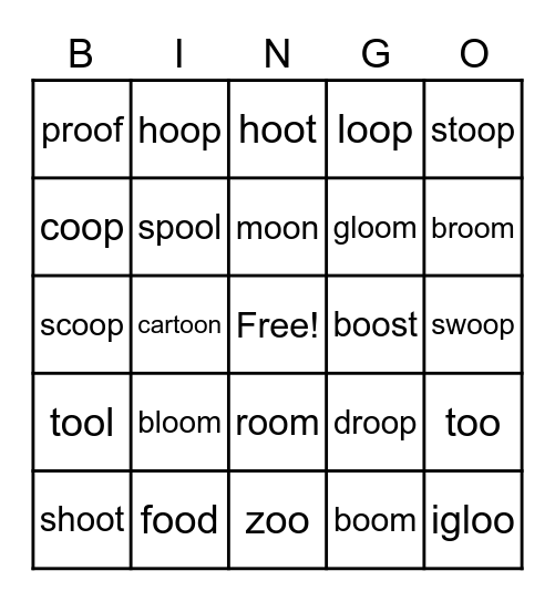 oo as in food Bingo Card