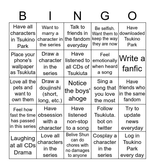 Tsukiuta. Bingo game Bingo Card