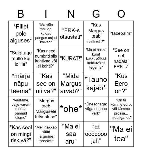 Tururiskide bingo Card