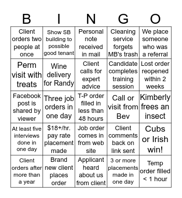 Personnel Partners Bingo Card