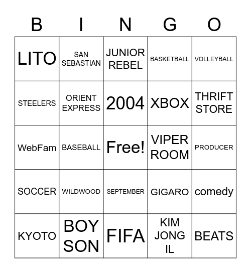 ** BIG BILLY'S BIG MAN ** Bingo Card