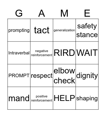 Behavioral Terms Review Bingo Card