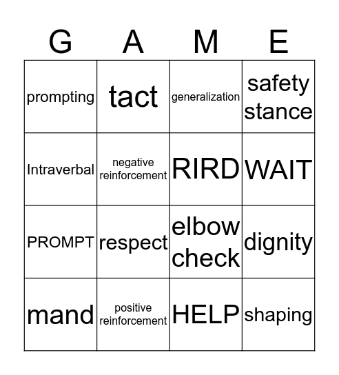 Behavioral Terms Review Bingo Card