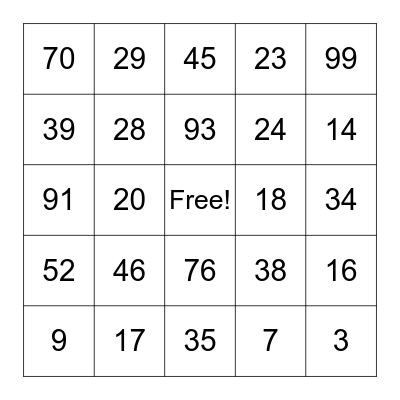 Numeros Cardinales Bingo Card