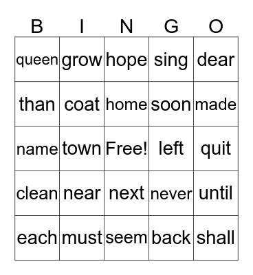 2nd Quarter Sight Words Bingo Card