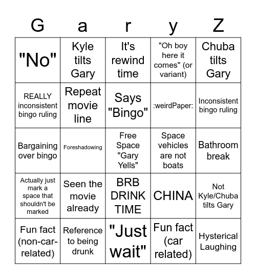 Gary Bingo Card