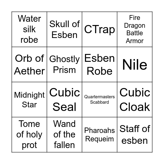 Event Dungeons Bingo Card