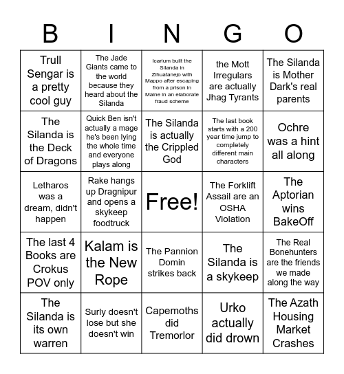 Actually What Happens in Malazan Bingo Card