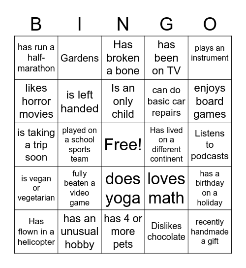 Untitled Bingo Card