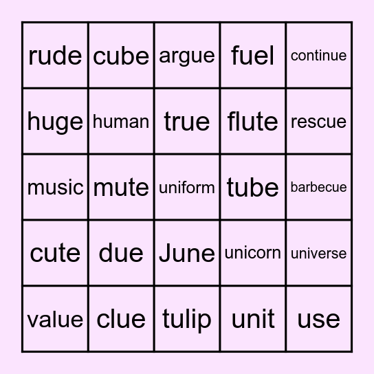 ue u u_e Bingo Card