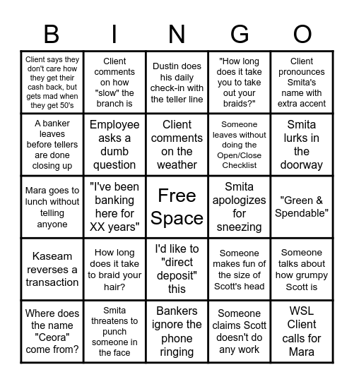 Bank Bingo Card