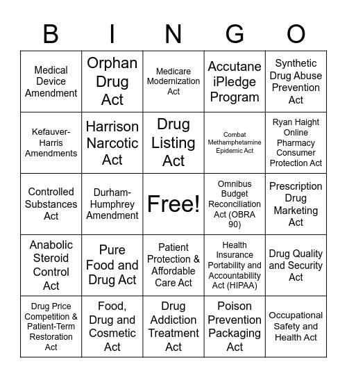 Pharmacy Law Bingo Card