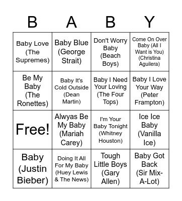 BABY MUSIC BINGO Card