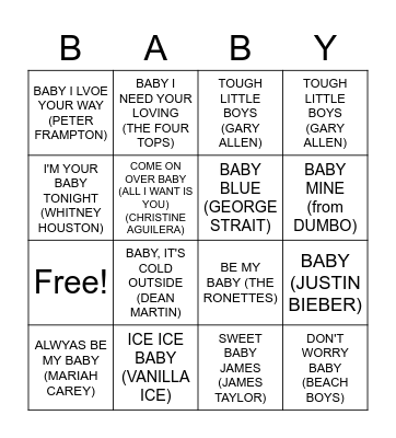 BABY MUSIC BINGO Card
