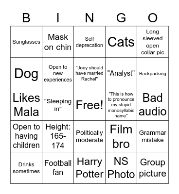 Singapore Dating App Guys Bingo Card