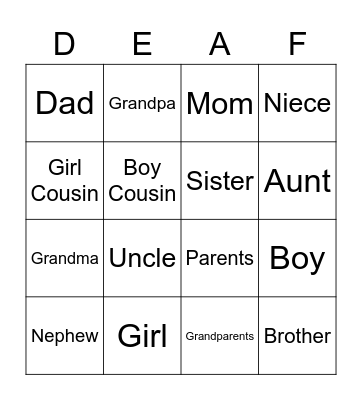 Family Signs Bingo! Bingo Card