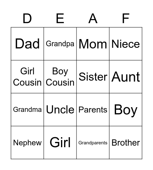 Family Signs Bingo! Bingo Card