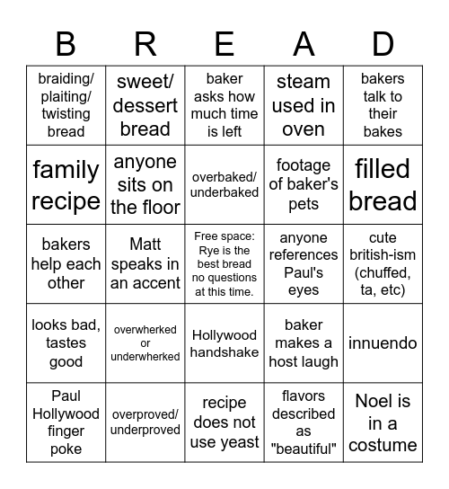 Bread Week 2022 Bingo Card