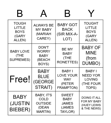 BABY MUSIC BINGO Card