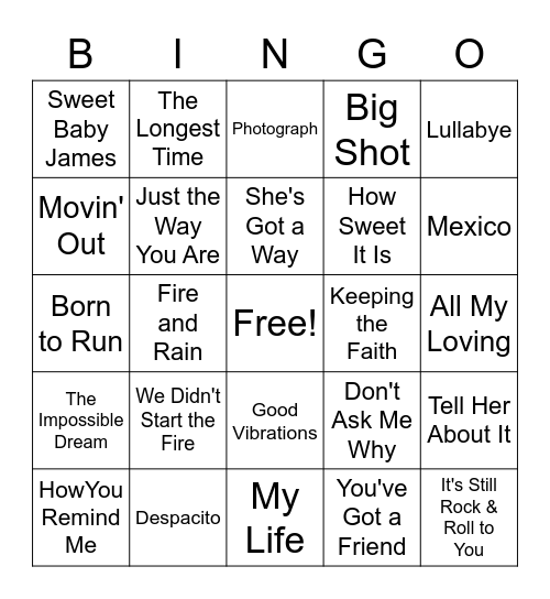 Nice Guy Music Bingo Card