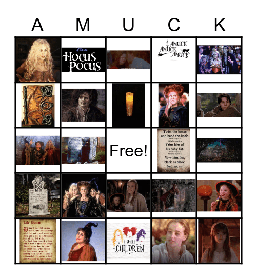 A Bunch of Hocus Pocus Bingo Card