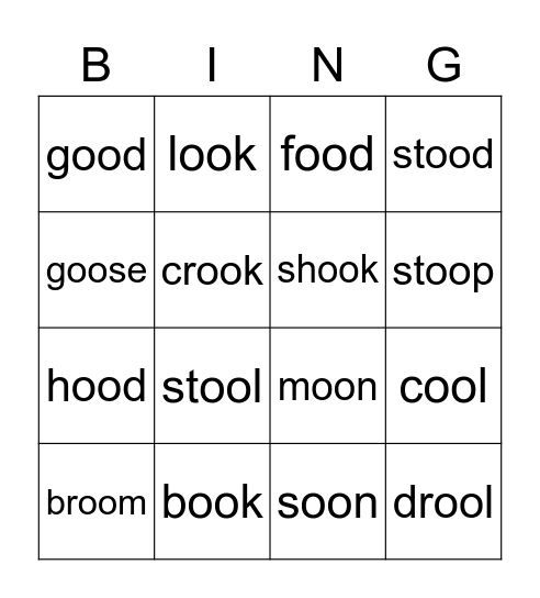 oo sound Bingo Card