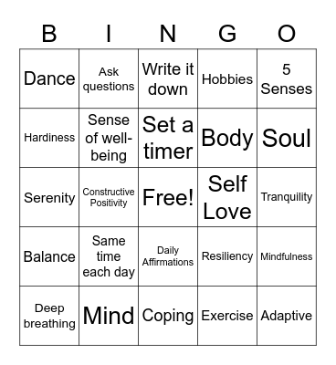 Self care & Medication Compliance Bingo Card