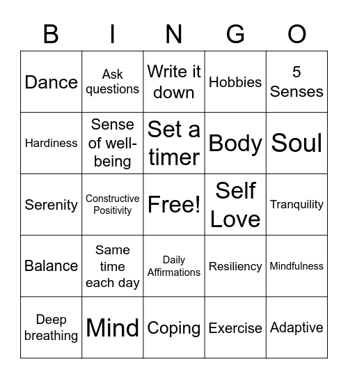 Self care & Medication Compliance Bingo Card