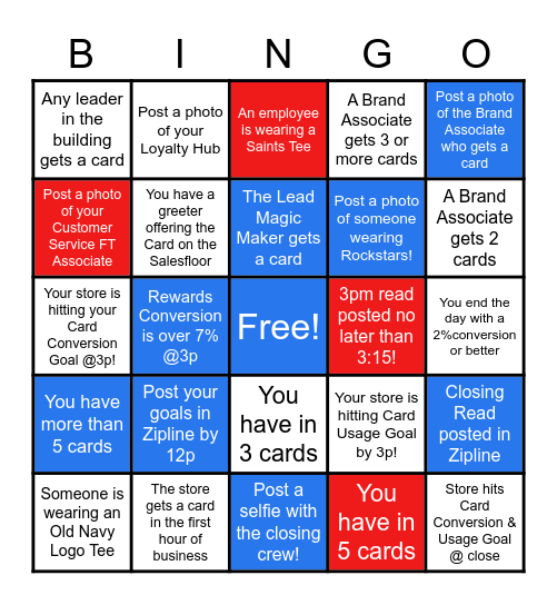 Sunday Loyalty Bingo Card