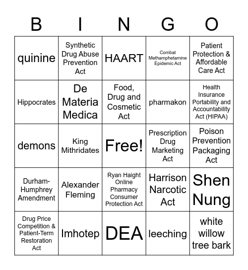 History & Law Bingo Card