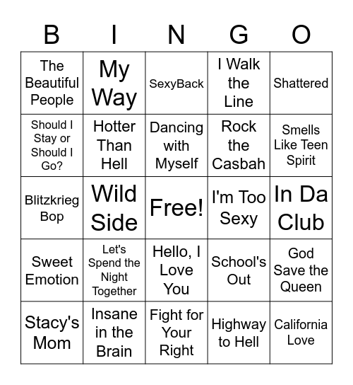 Bad Boy Bingo Card