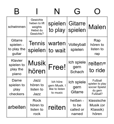Meine Freizeitsaktivitäten Bingo Card