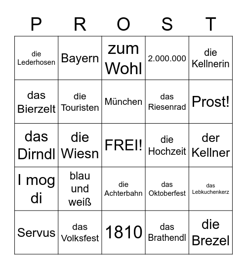 Oktoberfest Bingo Deutsch 1B Bingo Card