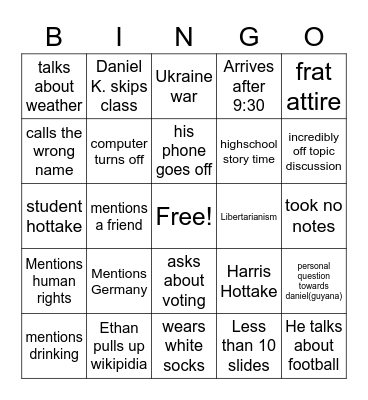 American Government Bingo Card
