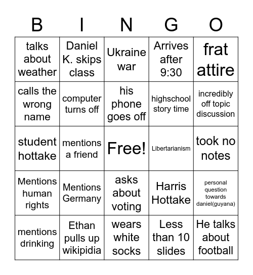 American Government Bingo Card