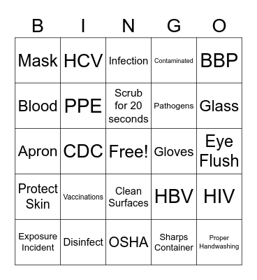 Bloodborne Pathogens & Infection Control Bingo Card