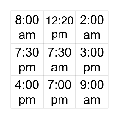 Time Bingo Card