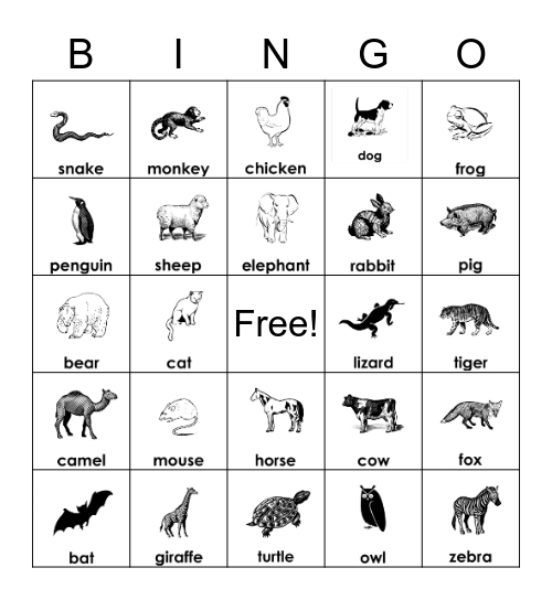 Animal ASL Bingo Card