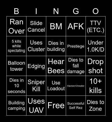 Warzone Bingo Card