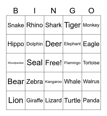 Game 1 - Animals Bingo Card