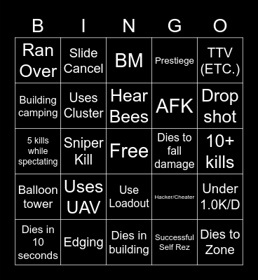Warzone Bingo Card