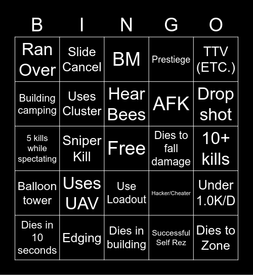 Warzone Bingo Card