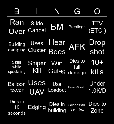 Warzone Bingo Card