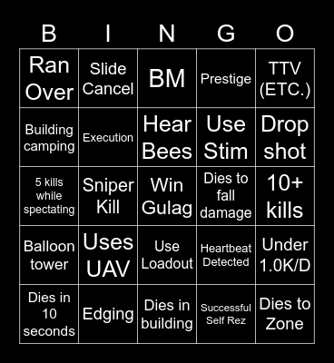 Warzone Bingo Card